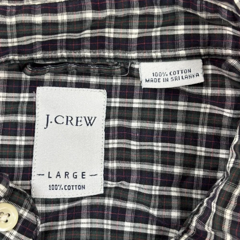 J.Crew Shirt Men's Large Green Blue Plaid 100% Cotton Button Down Casual Pocket